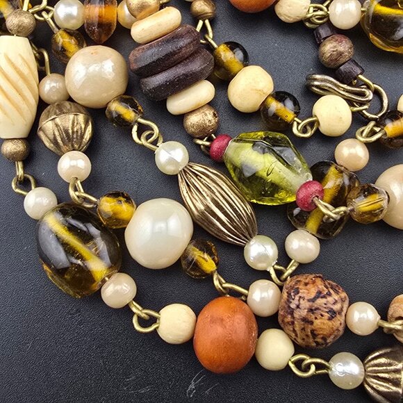 Vintage Double Strand Multicolor Beggars Beads Necklace 36" Opera Boho - Picture 4 of 8